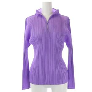 イッセイミヤケ プリーツ ハイネック ボタン トップス カットソー 長袖 3 紫 パープル