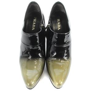 PRADA ブーツ ショート エナメル ブーティー グラデーション ハイヒール 38 25cm 黒 ブラック 緑 グリーン