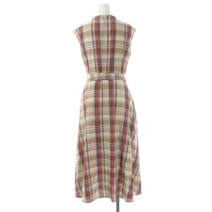 ANAYI 22AW マドラスチェックシャツワンピース ロング ノースリーブ キーネック 34 ベージュ マルチカラー