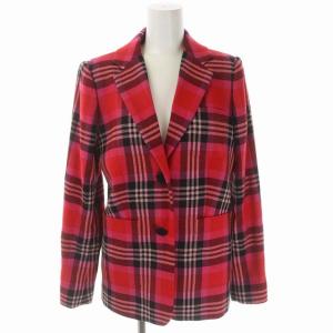 kate spade new york セットアップ 上下 テーラードジャケット 総裏地 シングル フレアスカート ロング チェック ウール 0 2 赤 ピンク 黒