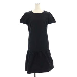 Leilian ワンピース 裾ギャザー 膝丈 半袖 パフスリーブ 9 黒 ブラック