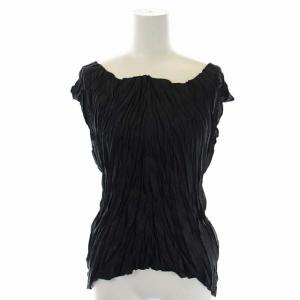 イッセイミヤケ ISSEY MIYAKE ノースリーブ カットソー シワ加工 ボートネック 3 黒 ブラック