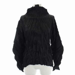 イッセイミヤケ ISSEY MIYAKE ブラウス カットソー 長袖 プルオーバー シワ加工 デザインハイネック 3 黒 ブラック