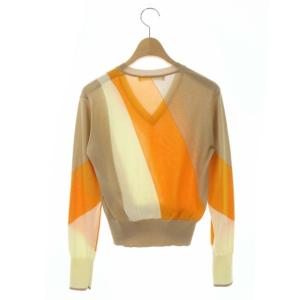 ESTNATION 22SS インターシャVネックニット カットソー 長袖 プルオーバー F ベージュ オレンジ アイボリー