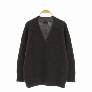 MARGARET HOWELL ウール Vネック ニットカーディガン 長袖 2 ダークブラウン