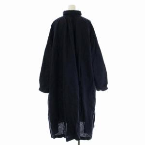 nest Robe シャツワンピース ステンカラー 長袖 ロング リネン ギャザー 紺 ネイビー