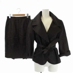 セットアップ スーツ 上下 白タグ ビックカラージャケット 七分袖 2B タイトスカート ミモレ丈 ロング 38 36 茶