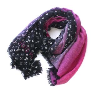 M71169 モノグラム エトール・テリング グラデーション ストール フリンジ ブラック ピンク