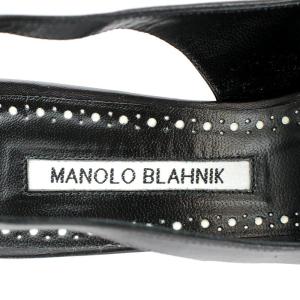 MANOLO BLAHNIK DRAUGALA ミュール サンダル リボン レザー 38 25cm ブラック ホワイト