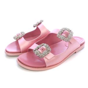 STURLUSHANGI サンダル フラット ビジュー サテン 38 25cm ピンク