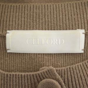 CELFORD 20AW プリーツニットワンピース 長袖 ロング ベルトリボン クルーネック 36 モカブラウン
