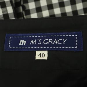 M'S GRACY 花柄 ギンガムチェック柄スカート 膝丈 裾チュール フレア 40 黒 白 ブラック ホワイト