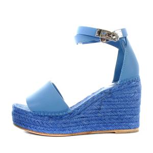 HERMES ティヴォリ サンダル エスパドリーユ ウエッジソール ストラップ 37 ブルー