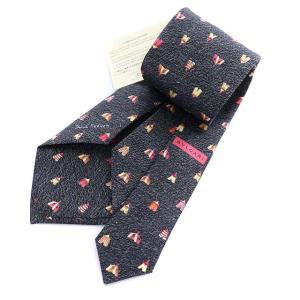 BVLGARI ネクタイ ワイドタイ テント柄 シルク 黒 ブラック