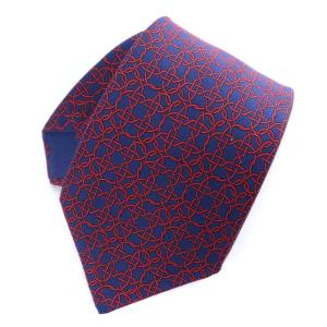 ネクタイ ワイドタイ ヴィンテージ チェーン柄 シルク 紺 赤 ネイビー レッド