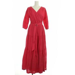 ティアードワンピース ラップワンピース ロング 七分袖 ベルト付き 36 ピンク