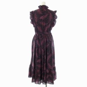 kate spade new york ワンピース ノースリーブ フリル カシュクール フレア ロング 花柄 ベルトリボン 0 黒 ピンク ブラック