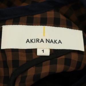 AKIRANAKA ブロックチェック半袖ワンピース ロング イレギュラーヘム 1 茶 黒 ブラウン ブラック