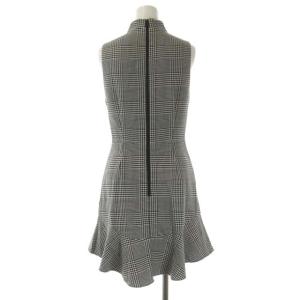 alice + olivia ノースリーブワンピース フレア フリル ミニ 千鳥格子 ハイネック 2 黒 白 ブラック ホワイト