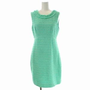 ツイードワンピース タック ひざ丈 ノースリーブ 4-A ライトグリーン NJMU2277A
