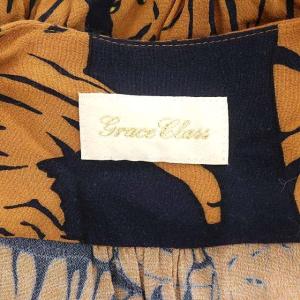 Grace Class タイガープリントドレス ワンピース ひざ丈 長袖 36 キャメル 濃紺 ネイビー