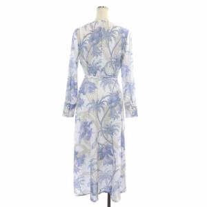 GRACE CONTINENTAL プリントラップワンピース 長袖 ロング 総柄 インナー付き 36 ライトブルー マルチカラー