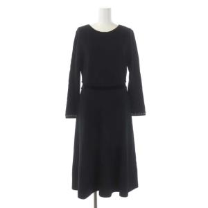 TOCCA FUDGE DRESS ニットドレス ワンピース フレア ロング 長袖 クルーネック ビーズ M 黒 ブラック
