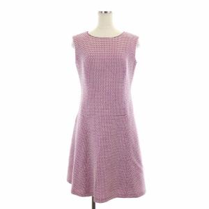 25周年 CANDY TWEED ドレス ツイードワンピース ノースリーブ ひざ丈 2 紫 アイボリー