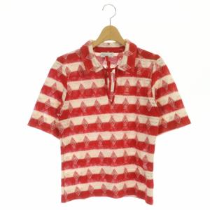 21SS カットソー 半袖 衿付き ボーダー 1 赤 レッド ライトベージュ