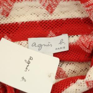 agnes b. 21SS カットソー 半袖 衿付き ボーダー 1 赤 レッド ライトベージュ