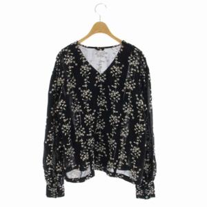 CLANE 21AW STRIPE FLOWER EMBROIDERY TOPS エンブロイダリートップス 刺繍 ブラウス 長袖 2 黒