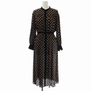 21AW パピヨンプリントバンドカラーワンピース 長袖 ロング フレア 36 ライトブラウン