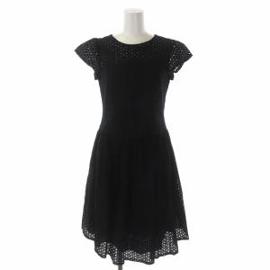 ショートスリーブ カットワーク ワンピース 膝丈 38 黒 ブラック 721362