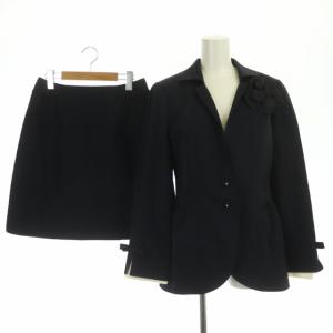 スーツ セットアップ 上下 ブローチ付きテーラードジャケット 総裏地 シングル 台形スカート ひざ丈 38 40 紺 ネイビー