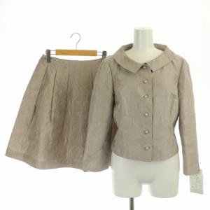 セットアップ 上下 スーツ フラワージャガード ジャケット 総裏地 フレアスカート 膝丈 40 38 グレージュ