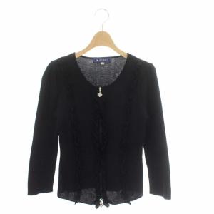フリル ジップカーディガン ニット 七分袖 38 黒 ブラック