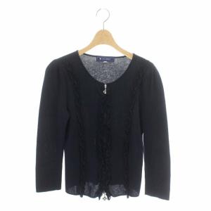 フリル ジップカーディガン ニット 長袖 38 紺 ネイビー