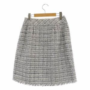 M'S GRACY ツイードスカート 膝丈 台形 タック ラメ フリンジ 38 白 黒 ホワイト ブラック