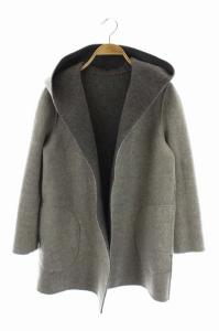 Theory CLAIRENEフード付きリバーシブルコート アウター ミドル丈 ボタンレス P グレー ライトグレー