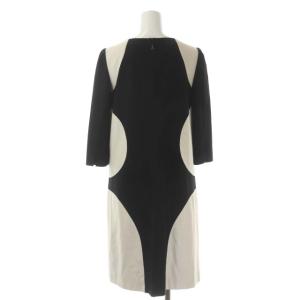 TO BE CHIC ストレートワンピース ひざ丈 七分袖 切替 42 アイボリー 黒 ブラック
