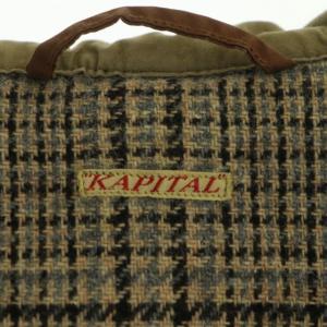 KAPITAL デザインスリーブコート スプリングコート ミドル丈 七分袖 コーデュロイ切替 ダブル 0 茶 カーキブラウン