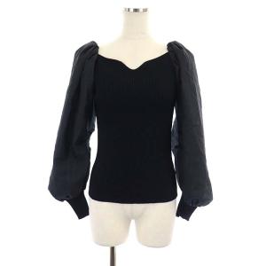 22SS シアースリーブニットプルオーバー カットソー バルーンスリーブ 長袖 リブ切替 36 黒 ブラック