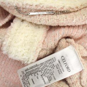 CELFORD 22SS ツイードニットカーディガン ノーカラージャケット ラメ 金ボタン F ライトピンク オフホワイト シルバー色