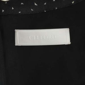 CELFORD 21AW 襟付きプリントワンピース 半袖 ロング プリーツ シアー 36 黒 ブラック オフホワイト