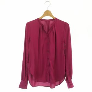 22AW サテンアムンゼンスリットスリーブ ブラウス シャツ 前開き 長袖 バンドカラー 36 マゼンタピンク