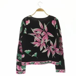 LEONARD ファッション フラワー柄 ビジューボタン カーディガン 長袖 42 ブラック系