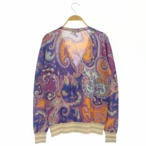 ETRO シルク カシミヤ ペイズリー柄 カーディガン Vネック 46 ブルー パープル マルチカラー