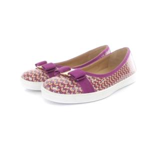 Salvatore Ferragamo スリッポン シューズ パテントレザー 総柄 リボン 32 20.5cm 紫 パープル