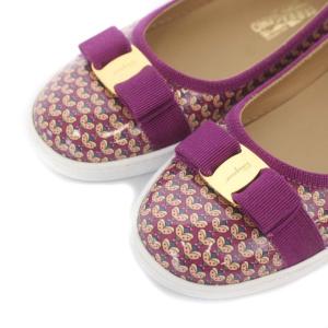 Salvatore Ferragamo スリッポン シューズ パテントレザー 総柄 リボン 32 20.5cm 紫 パープル