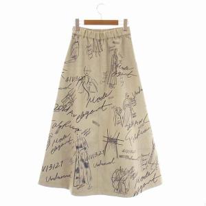 Ameri VINTAGE 21AW UND JULIA FAKE LEATHER SKETCH SKIRT フェイクレザースカート フレア ロング 総柄